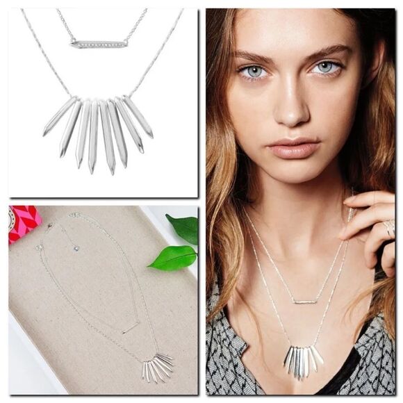 Stella & Dot NEW in box Rebel Cluster Layer Necklace, Silver, Retailed for $79 - Picture 1 of 6